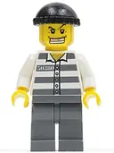 Minifigurka: CTY0007:  Police - Jail Prisoner 50380 Prison Stripes, Dark Bluish Gray Legs, Black Knit Cap, Gold Tooth