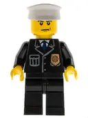 Minifigurka: CTY0008:  Police - City Suit with Blue Tie and Badge, Black Legs, Scowl, White Hat