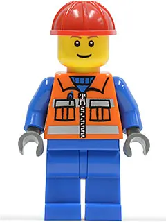 CTY0009:  Construction Worker - Orange Zipper, Safety Stripes, Blue Arms, Blue Legs, Red Construction Helmet