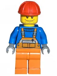 CTY0011:  Overalls with Safety Stripe Orange, Orange Legs, Red Construction Helmet, Straight Smile