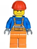 Minifigurka: CTY0011:  Overalls with Safety Stripe Orange, Orange Legs, Red Construction Helmet, Straight Smile