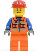 Minifigurka: CTY0014:  Construction Worker - Orange Zipper, Safety Stripes, Blue Arms, Orange Legs, Red Construction Helmet