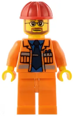 CTY0015:  Construction Foreman - Orange Jacket with Blue Shirt, Dark Blue Tie, Red Construction Helmet