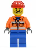 Minifigurka: CTY0016:  Construction Worker - Orange Zipper, Safety Stripes, Orange Arms, Blue Legs, Red Construction Helmet, Stubble