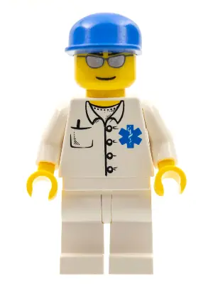 CTY0017:  Doctor - EMT Star of Life Button Shirt, White Legs, Blue Cap, Silver Sunglasses