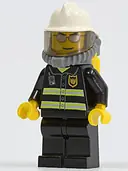 Minifigurka: CTY0018:  Fire - Reflective Stripes, Black Legs, White Fire Helmet, Silver Sunglasses, Breathing Neck Gear with Air Tanks