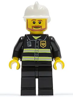 CTY0022:  Fire - Reflective Stripes, Black Legs, White Fire Helmet, Brown Beard Angular