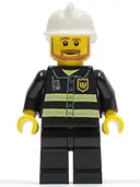 Minifigurka: CTY0022:  Fire - Reflective Stripes, Black Legs, White Fire Helmet, Brown Beard Angular