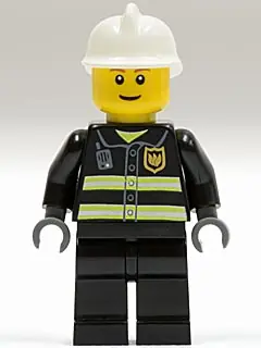 CTY0023:  Fire - Reflective Stripes, Black Legs, White Fire Helmet, Brown Eyebrows, Thin Grin