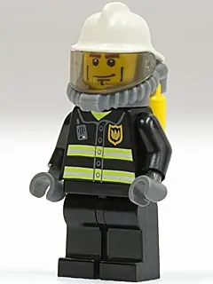 CTY0024:  Fire - Reflective Stripes, Black Legs, White Fire Helmet, Breathing Neck Gear with Air Tanks
