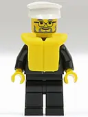 Minifigurka: CTY0025:  Police - City Suit with Blue Tie and Badge, Black Legs, White Hat, Life Jacket