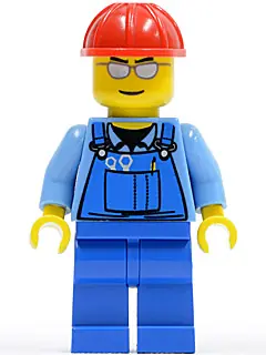 CTY0029:  Overalls with Tools in Pocket Blue, Red Construction Helmet, Silver Sunglasses