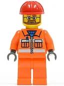 Minifigurka: CTY0032:  Construction Worker - Orange Zipper, Safety Stripes, Orange Arms, Orange Legs, Red Construction Helmet, Beard and Glasses