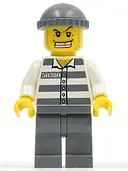 Minifigurka: CTY0040:  Police - Jail Prisoner 50380 Prison Stripes, Dark Bluish Gray Legs, Dark Bluish Gray Knit Cap, Gold Tooth