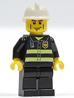 CTY0043:  Fire - Reflective Stripes, Black Legs, White Fire Helmet, Cheek Lines, Yellow Hands
