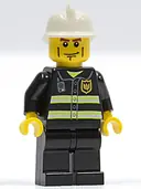 Minifigurka: CTY0043:  Fire - Reflective Stripes, Black Legs, White Fire Helmet, Cheek Lines, Yellow Hands