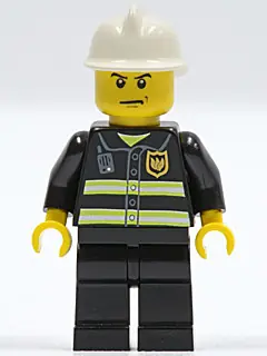 CTY0044:  Fire - Reflective Stripes, Black Legs, White Fire Helmet, Angry Eyebrows