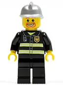 Minifigurka: CTY0045:  Fire - Reflective Stripes, Black Legs, Silver Fire Helmet, Beard Around Mouth