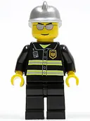 Minifigurka: CTY0047:  Fire - Reflective Stripes, Black Legs, Silver Fire Helmet, Silver Sunglasses