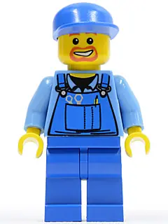 CTY0048:  Overalls with Tools in Pocket Blue, Blue Cap, Beard Around Mouth
