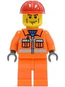 Minifigurka: CTY0052:  Construction Worker - Orange Zipper, Safety Stripes, Orange Arms, Orange Legs, Red Construction Helmet