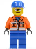 Minifigurka: CTY0053:  Ground Crew - Orange Zipper, Safety Stripes, Orange Arms, Blue Legs, Blue Cap, Glasses
