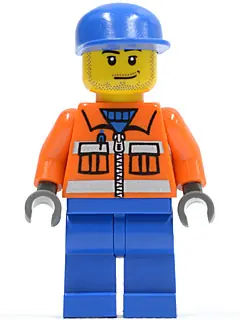 CTY0054:  Ground Crew - Orange Zipper, Safety Stripes, Orange Arms, Blue Legs, Blue Cap, Smirk and Stubble Beard