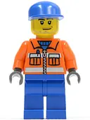 Minifigurka: CTY0054:  Ground Crew - Orange Zipper, Safety Stripes, Orange Arms, Blue Legs, Blue Cap, Smirk and Stubble Beard