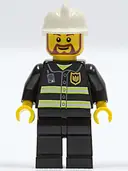 Minifigurka: CTY0055:  Fire - Reflective Stripes, Black Legs, White Fire Helmet, Brown Beard Rounded