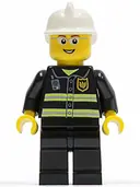 Minifigurka: CTY0056:  Fire - Reflective Stripes, Black Legs, White Fire Helmet, Glasses, Open Mouth Smile