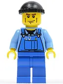 Minifigurka: CTY0076:  Overalls with Tools in Pocket Blue, Black Knit Cap, Cheek Lines