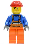 Minifigurka: CTY0079:  Overalls with Safety Stripe Orange, Orange Legs, Red Construction Helmet, Smirk and Stubble Beard
