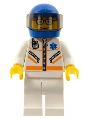 CTY0080:  Doctor - Jacket with Zipper and EMT Star of Life - White Legs, Blue Helmet, Trans-Brown Visor, Glasses and Brown Eyebrows