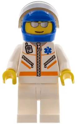 CTY0081:  Doctor - Male, Jacket with Zipper and EMT Star of Life, White Legs, Blue Helmet, Trans-Brown Visor, Silver Sunglasses