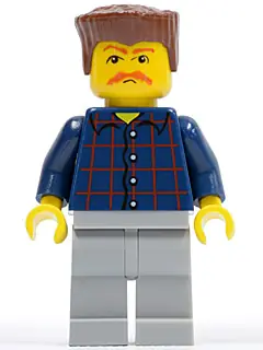 CTY0082:  Plaid Button Shirt, Light Bluish Gray Legs, Reddish Brown Flat Top, Bushy Moustache