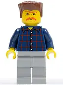 Minifigurka: CTY0082:  Plaid Button Shirt, Light Bluish Gray Legs, Reddish Brown Flat Top, Bushy Moustache