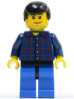 CTY0083:  Plaid Button Shirt, Blue Legs, Black Male Hair, Smirk and Stubble Beard
