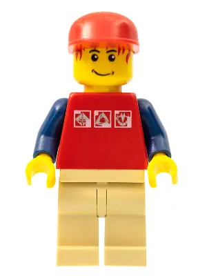 CTY0084:  Red Shirt with 3 Silver Logos, Dark Blue Arms, Tan Legs, Messy Red Hair