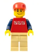 Minifigurka: CTY0084:  Red Shirt with 3 Silver Logos, Dark Blue Arms, Tan Legs, Messy Red Hair