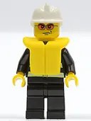 Minifigurka: CTY0085:  Fire - Reflective Stripes, Black Legs, White Fire Helmet, Orange Sunglasses, Life Jacket