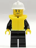 Minifigurka: CTY0086:  Fire - Reflective Stripes, Black Legs, White Fire Helmet, Smirk and Stubble Beard, Life Jacket