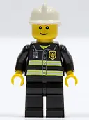 Minifigurka: CTY0090:  Fire - Reflective Stripes, Black Legs, White Fire Helmet, Thin Grin, Yellow Hands (Undetermined Eyebrows)