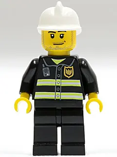 CTY0093:  Fire - Reflective Stripes, Black Legs, White Fire Helmet, Smirk and Stubble Beard