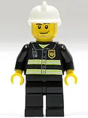 Minifigurka: CTY0093:  Fire - Reflective Stripes, Black Legs, White Fire Helmet, Smirk and Stubble Beard