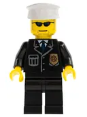 Minifigurka: CTY0094:  Police - City Suit with Blue Tie and Badge, Black Legs, Sunglasses, White Hat