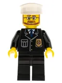 Minifigurka: CTY0097:  Police - City Suit with Blue Tie and Badge, Black Legs, White Hat, Beard and Glasses