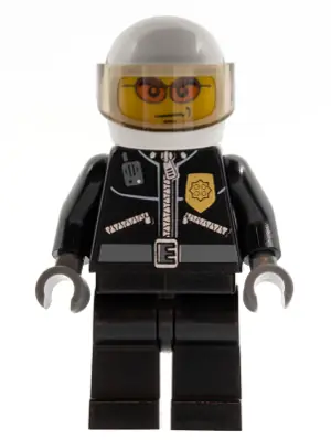 CTY0102:  Police - City Leather Jacket with Gold Badge, White Helmet, Trans-Brown Visor, Orange Sunglasses