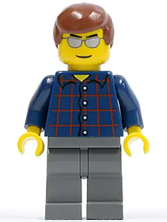 CTY0103:  Plaid Button Shirt, Dark Bluish Gray Legs, Reddish Brown Male Hair, Silver Sunglasses