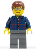 Minifigurka: CTY0103:  Plaid Button Shirt, Dark Bluish Gray Legs, Reddish Brown Male Hair, Silver Sunglasses
