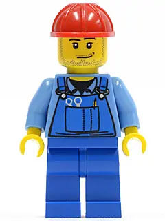 CTY0104:  Overalls with Tools in Pocket Blue, Red Construction Helmet, Smirk and Stubble Beard